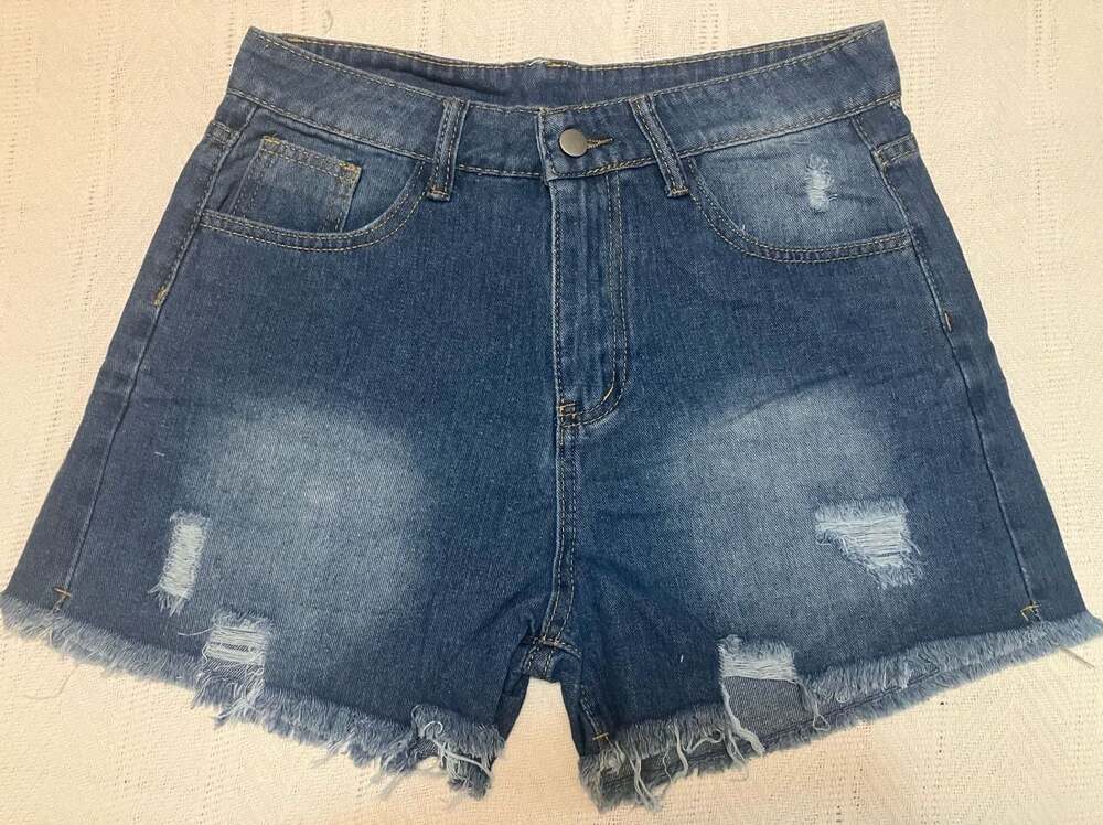 Women's Blue Denim Distressed Ripped Raw Hem Jean Shorts Size M